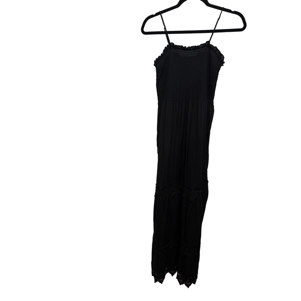 Birch And Stone Black Maxi Dress Womens L Large Crochet Strap Beach Boho‎ NWT